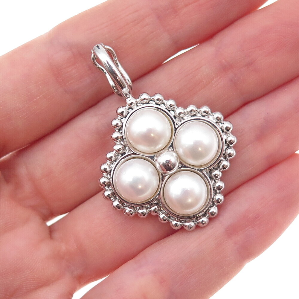 925 Sterling Silver Real Pearl Floral Charm Pendant